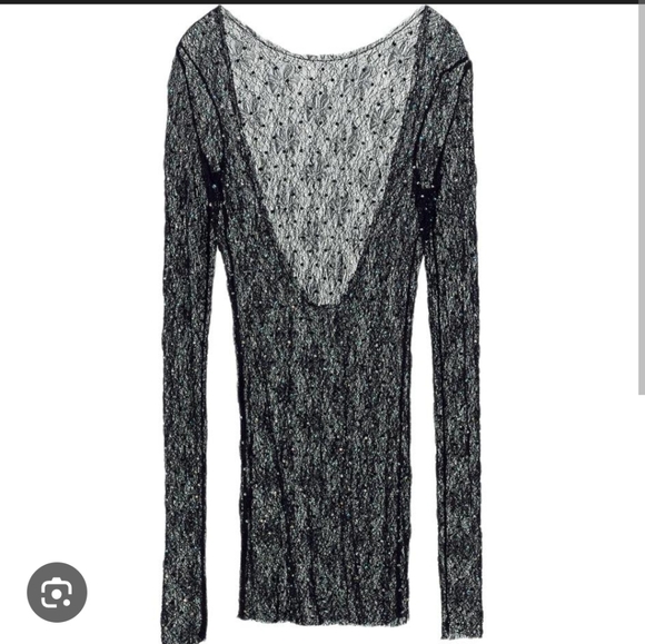 Zara Black Long Sleeve Lace Low Back With Sequines Top - Picture 2 of 2